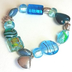 4 for $25- Ocean Blue Glass Bead Bracelet